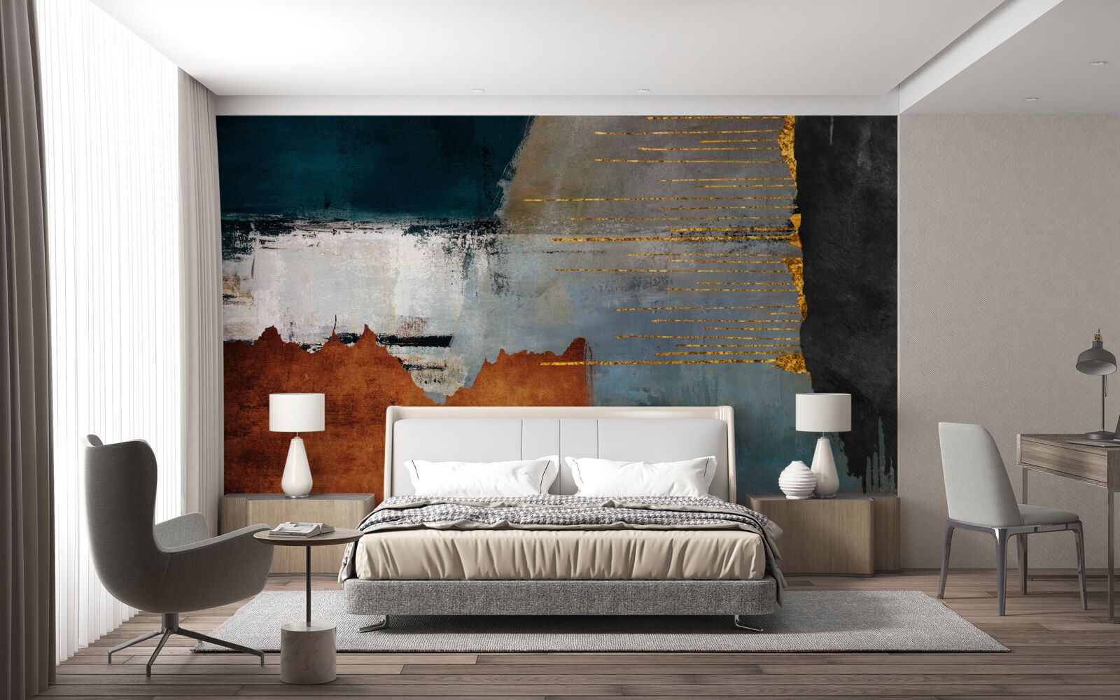 Fototapeta Farebné pozadie je zdobené zlatými linkami