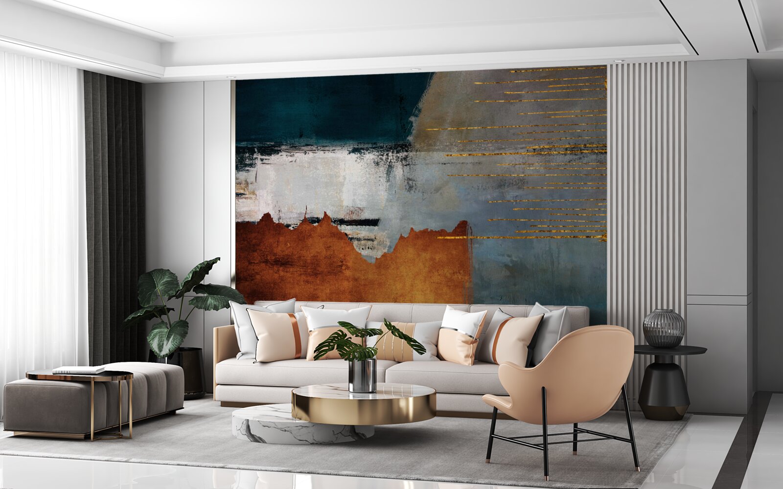 Fototapeta Farebné pozadie je zdobené zlatými linkami