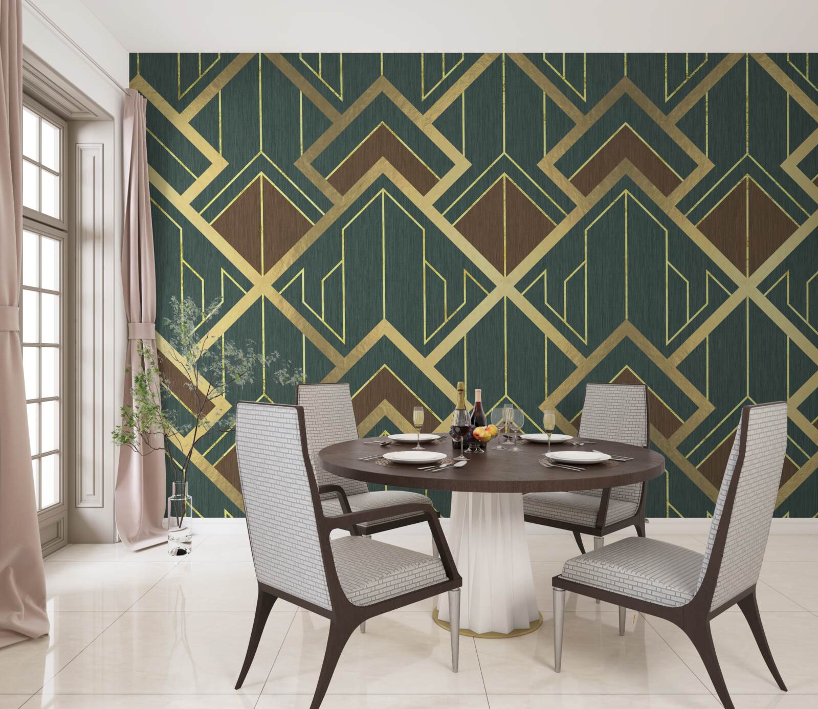 Fototapeta dizajn pozostávajúci z rôznych tvarov a zlatých línií