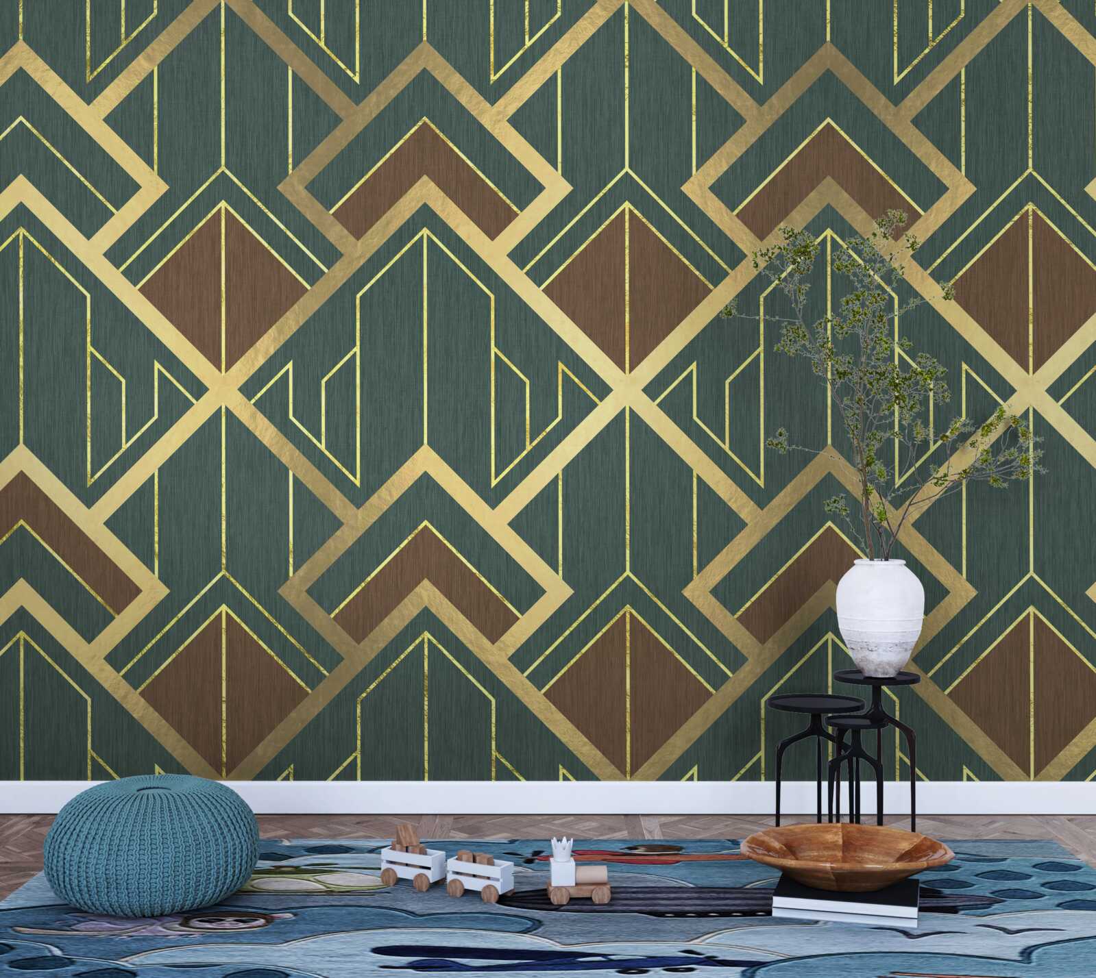 Fototapeta dizajn pozostávajúci z rôznych tvarov a zlatých línií