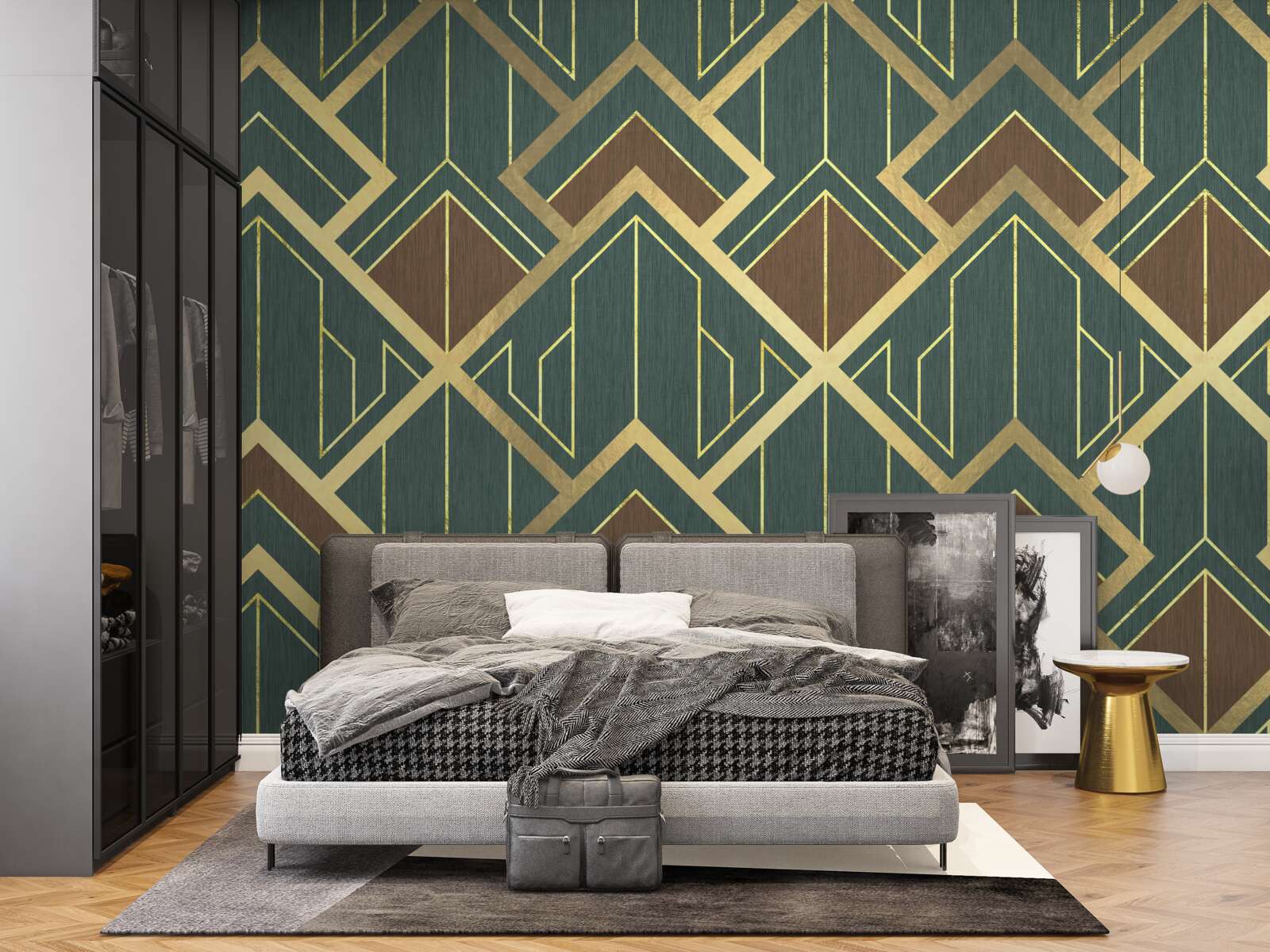 Fototapeta dizajn pozostávajúci z rôznych tvarov a zlatých línií