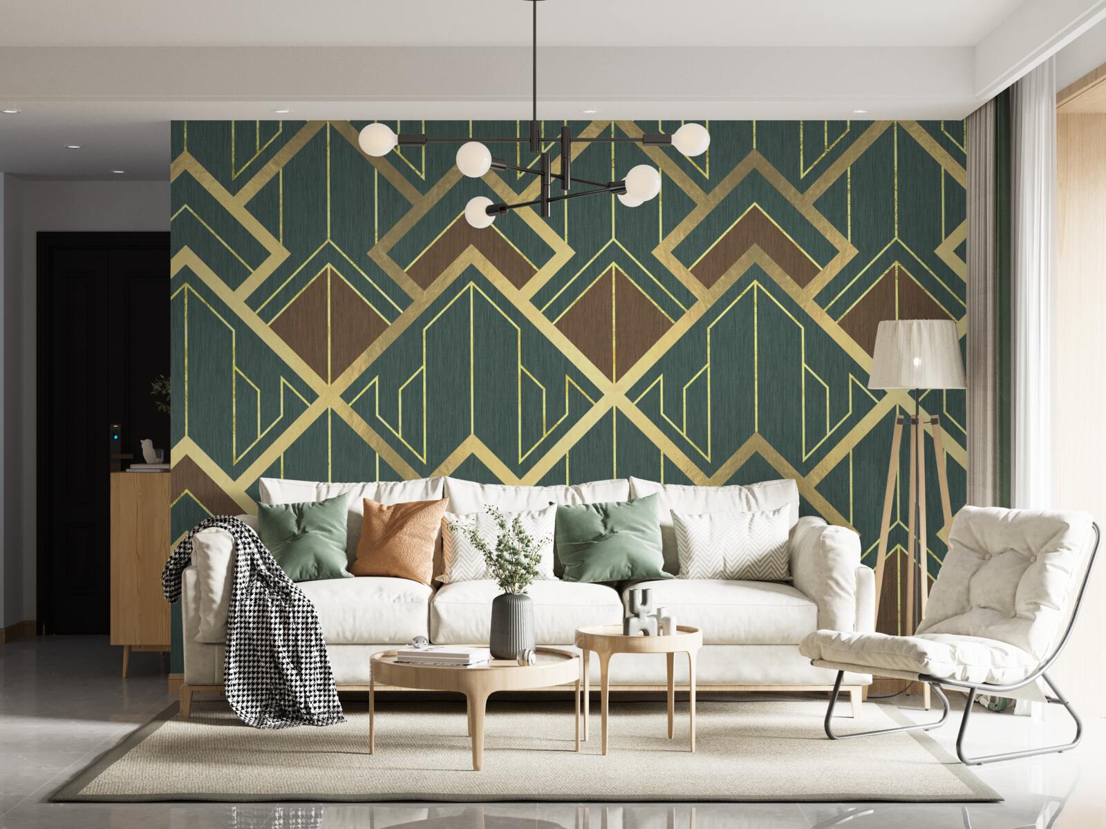 Fototapeta dizajn pozostávajúci z rôznych tvarov a zlatých línií