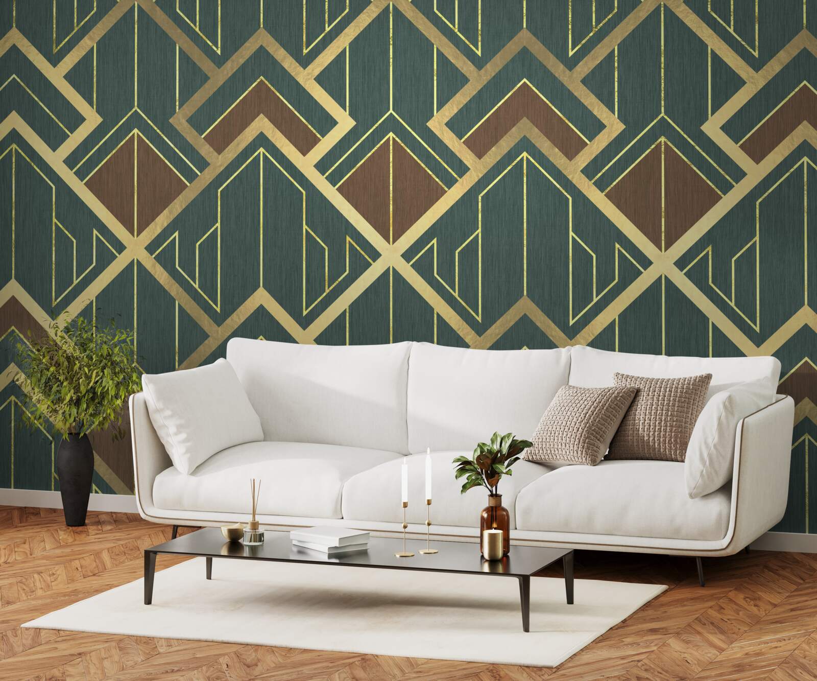 Fototapeta dizajn pozostávajúci z rôznych tvarov a zlatých línií