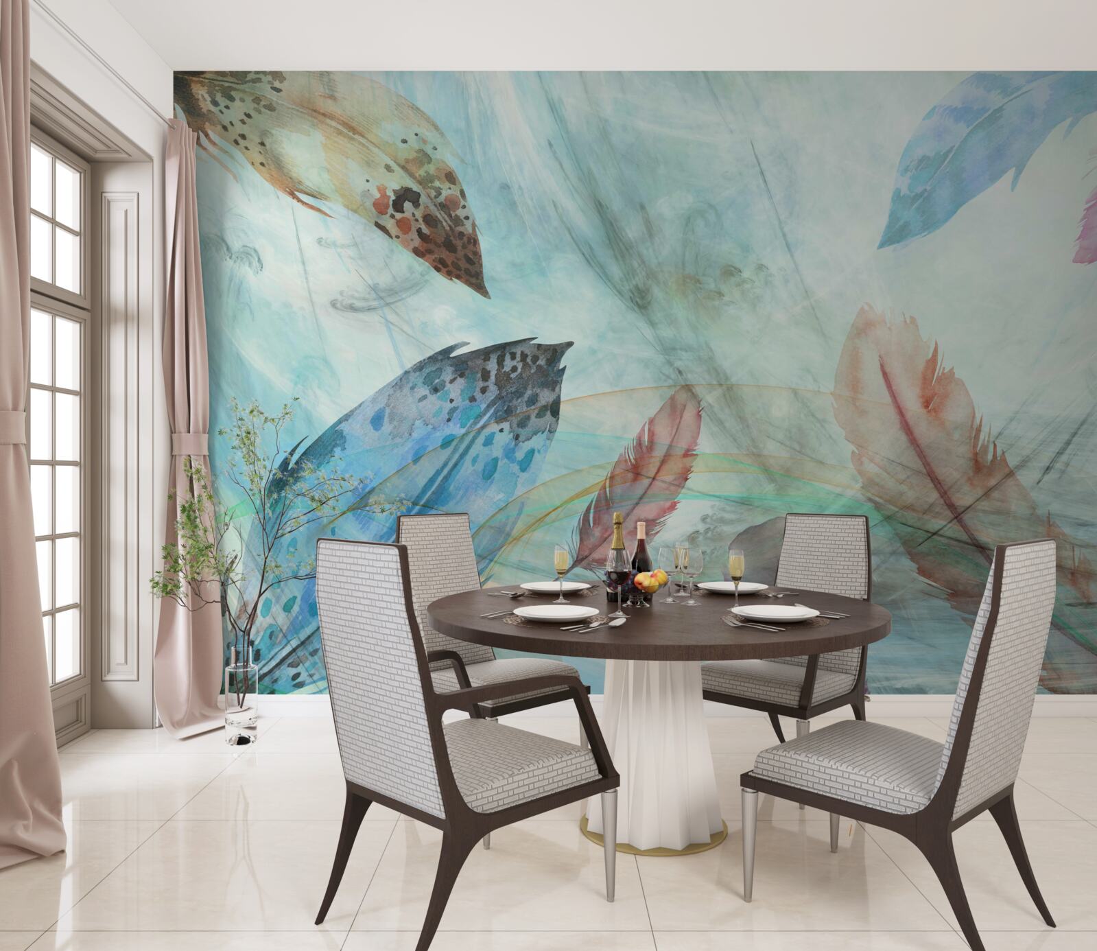 Fototapeta svetlé pierka maľované vodovými farbami