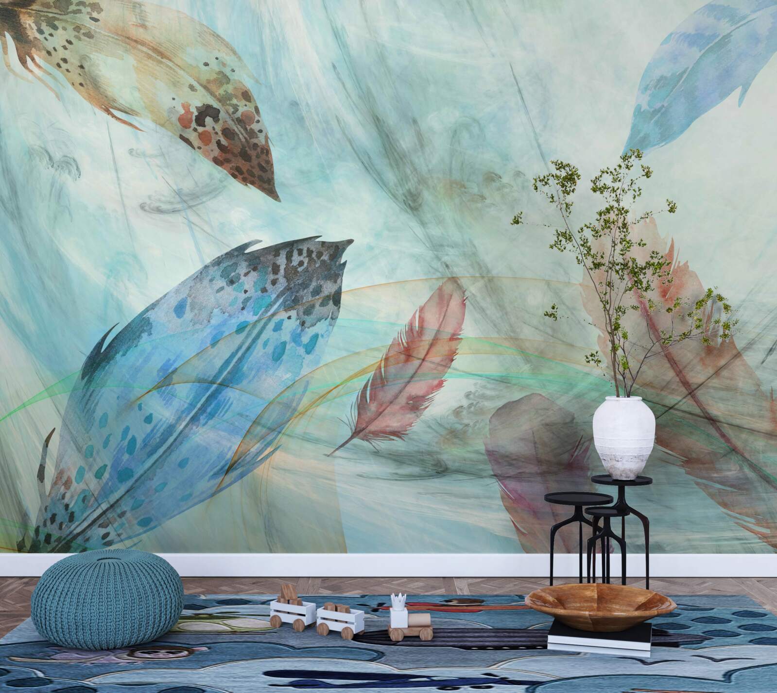 Fototapeta svetlé pierka maľované vodovými farbami