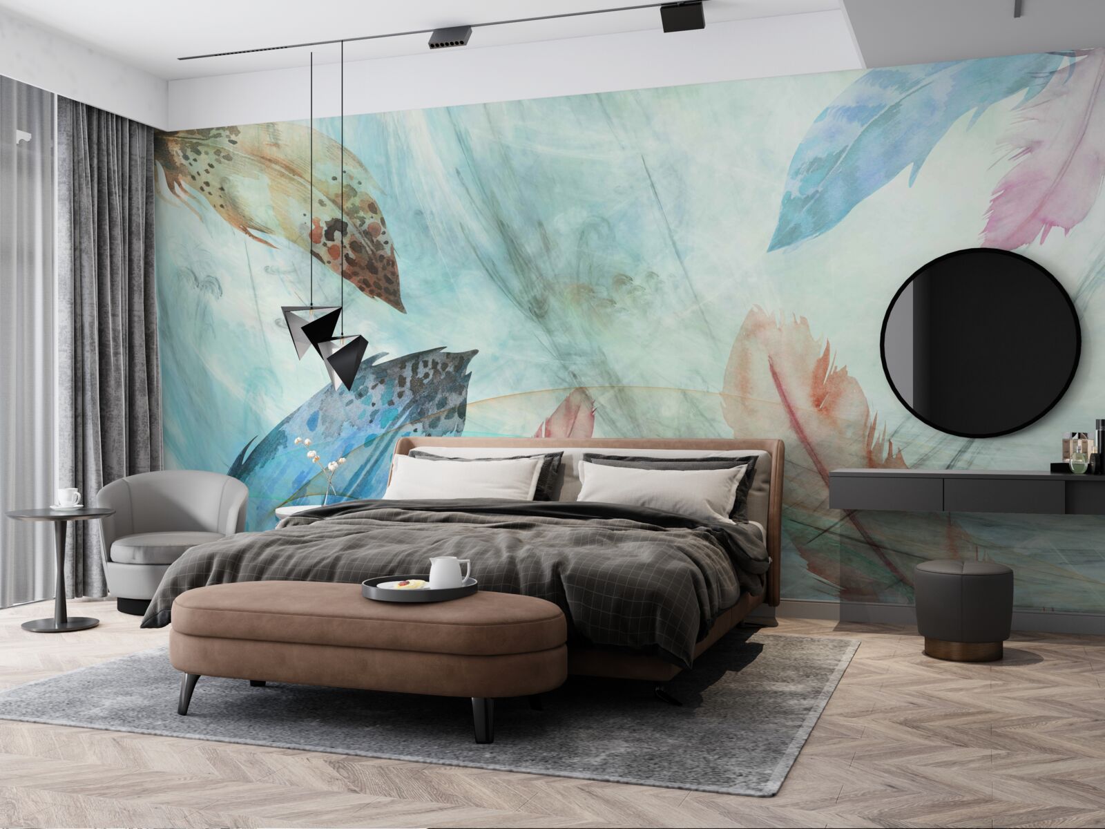 Fototapeta svetlé pierka maľované vodovými farbami