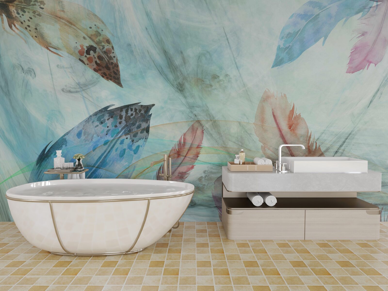 Fototapeta svetlé pierka maľované vodovými farbami