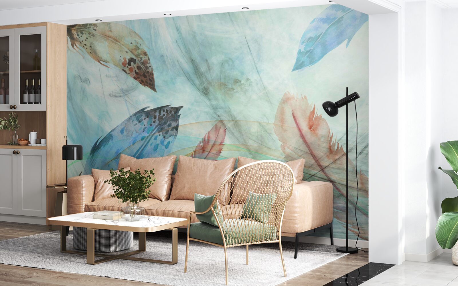 Fototapeta svetlé pierka maľované vodovými farbami