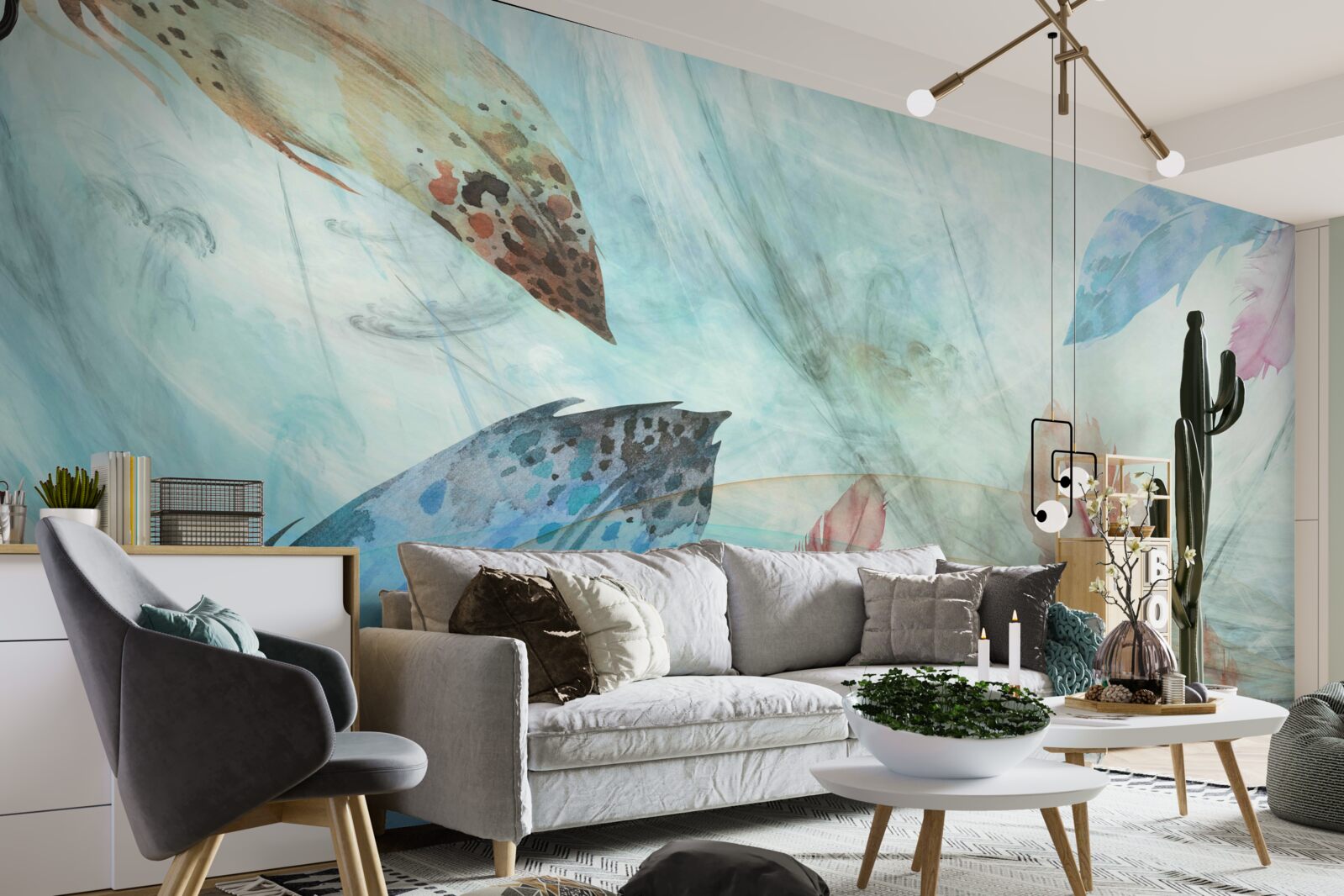 Fototapeta svetlé pierka maľované vodovými farbami