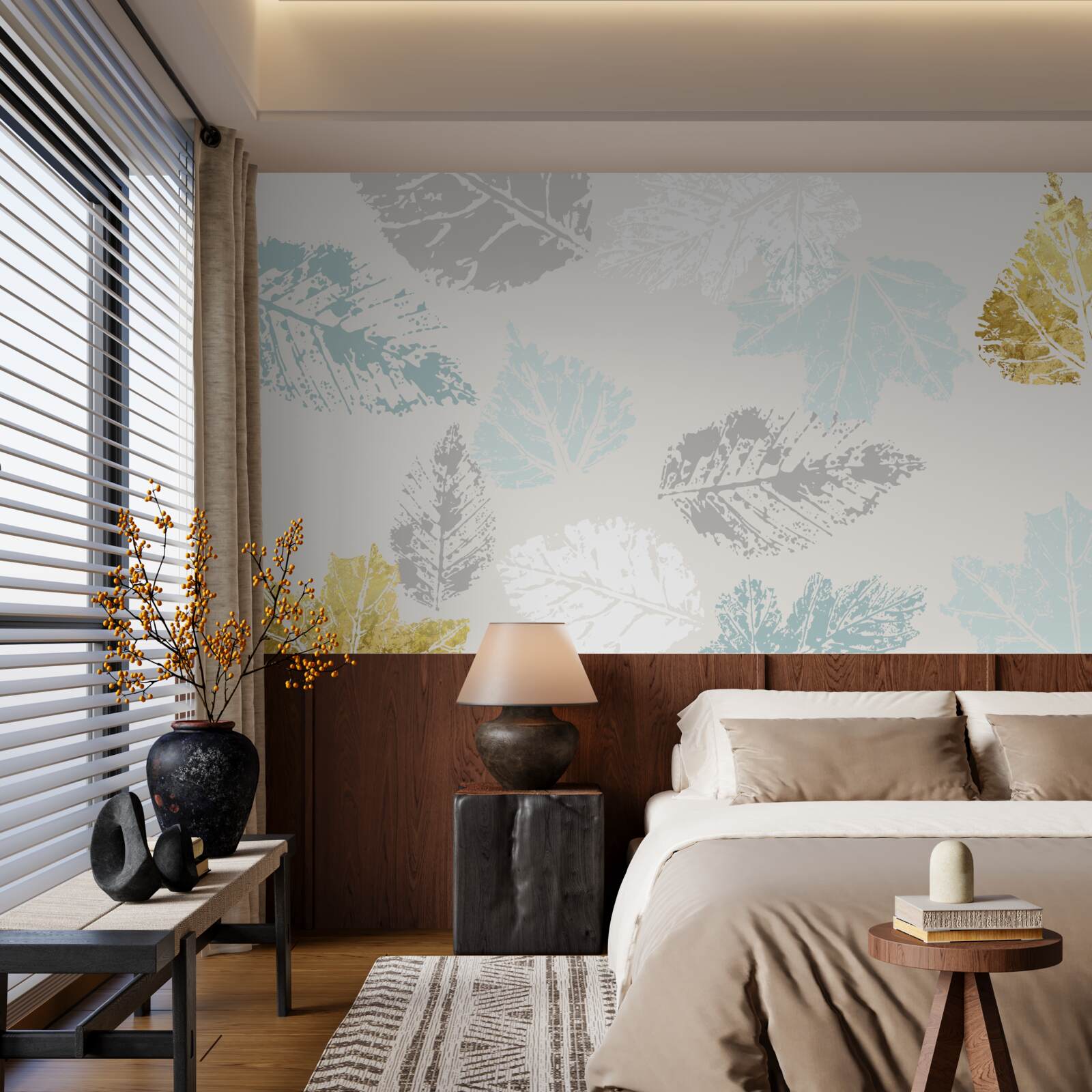 Fototapeta jesenné lístie zanecháva svoje stopy na laku