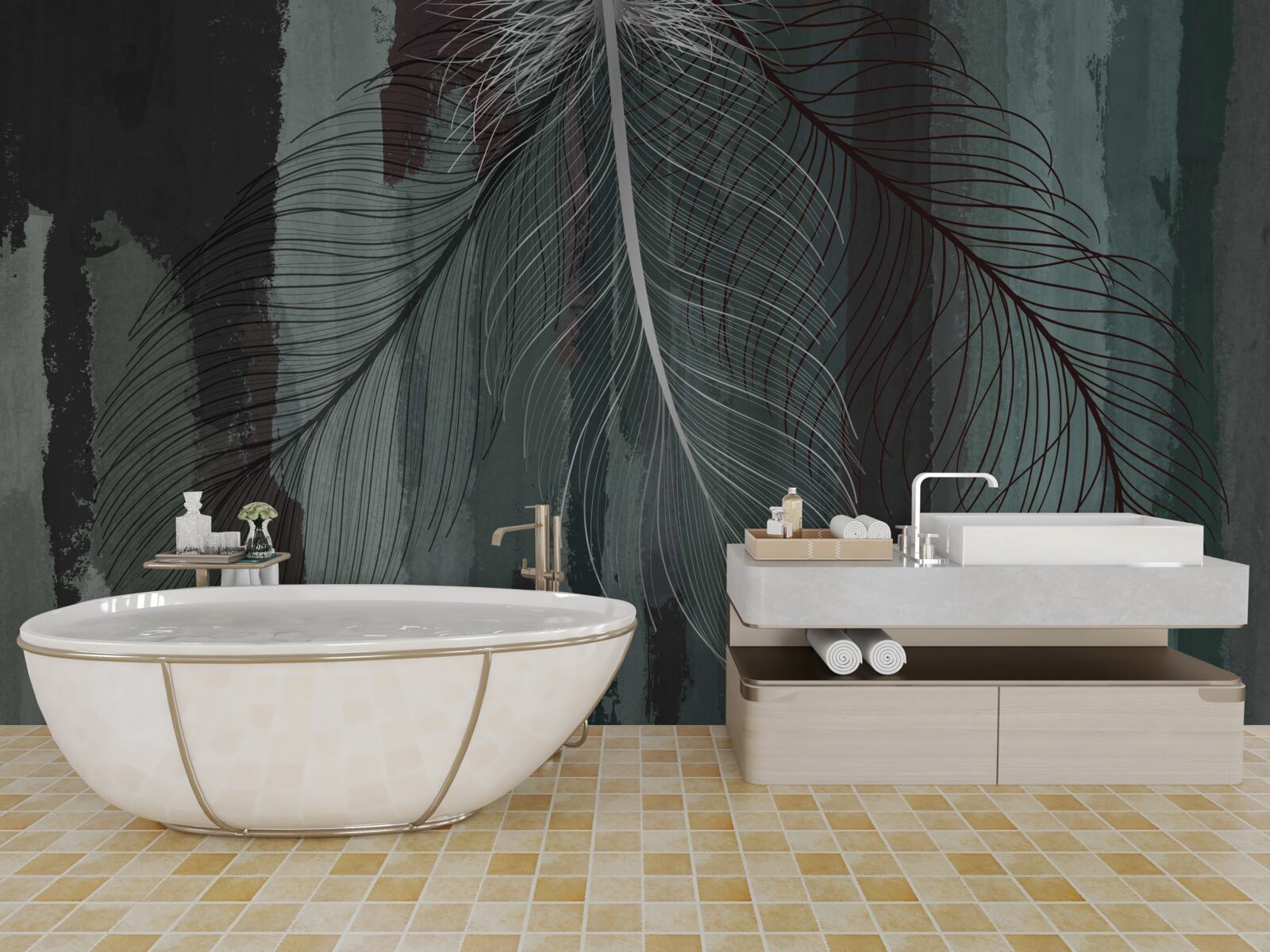 Fototapeta tmavé pozadie je zdobené tropickým perím