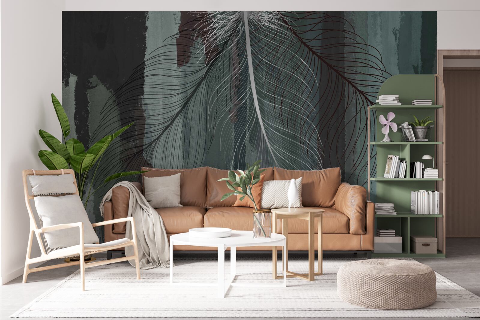 Fototapeta tmavé pozadie je zdobené tropickým perím