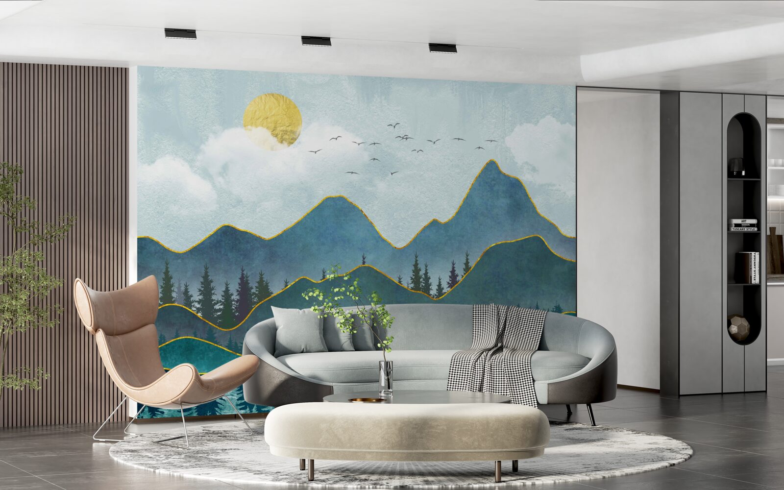 Fototapeta grafický obraz údolia rieky a horského stromu