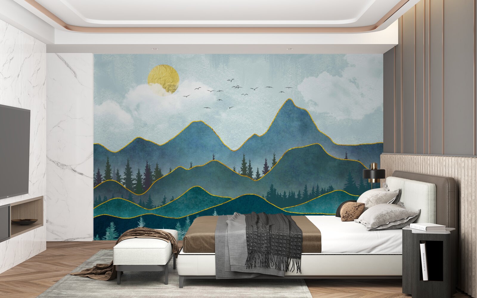 Fototapeta grafický obraz údolia rieky a horského stromu