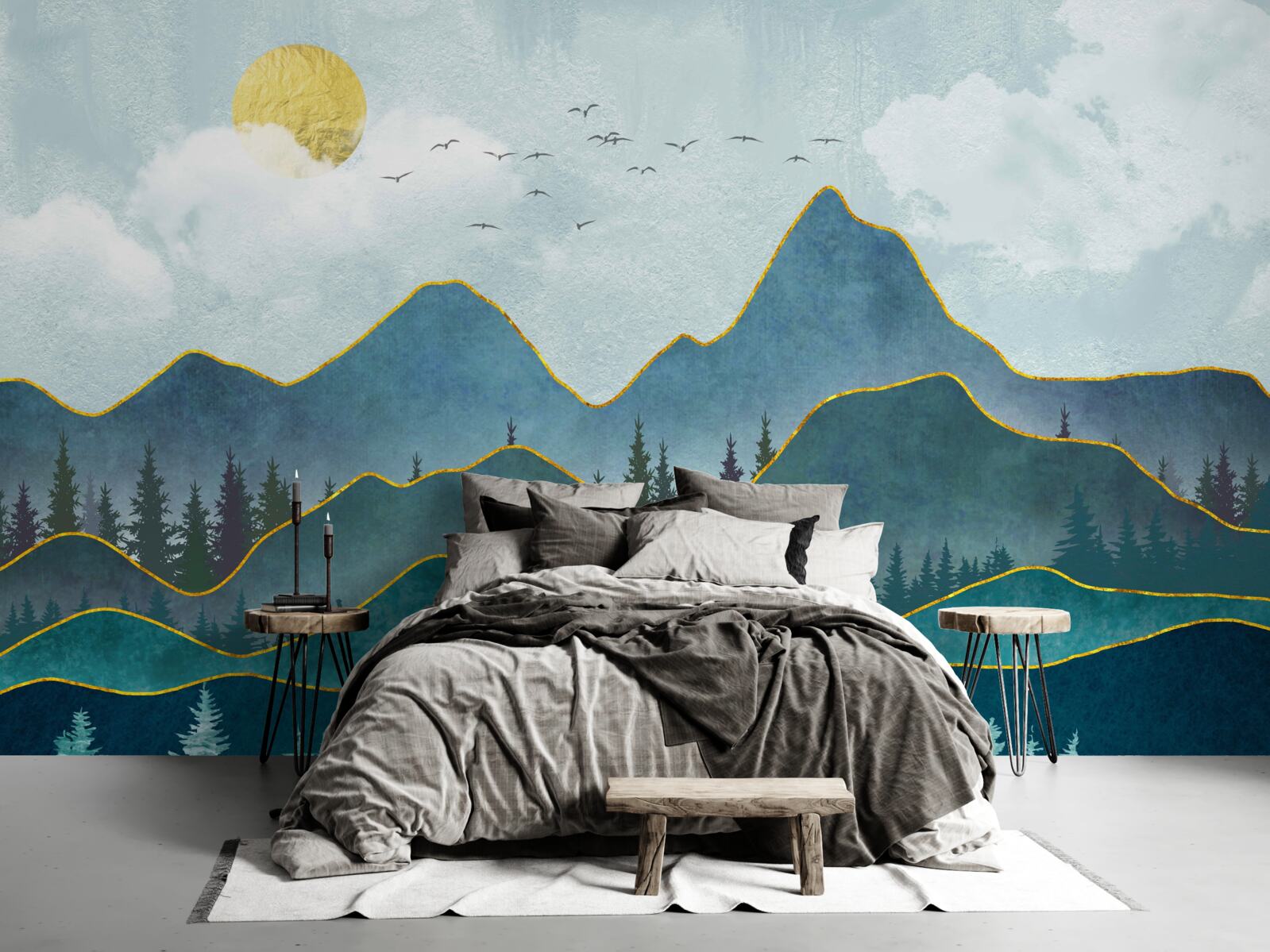 Fototapeta grafický obraz údolia rieky a horského stromu