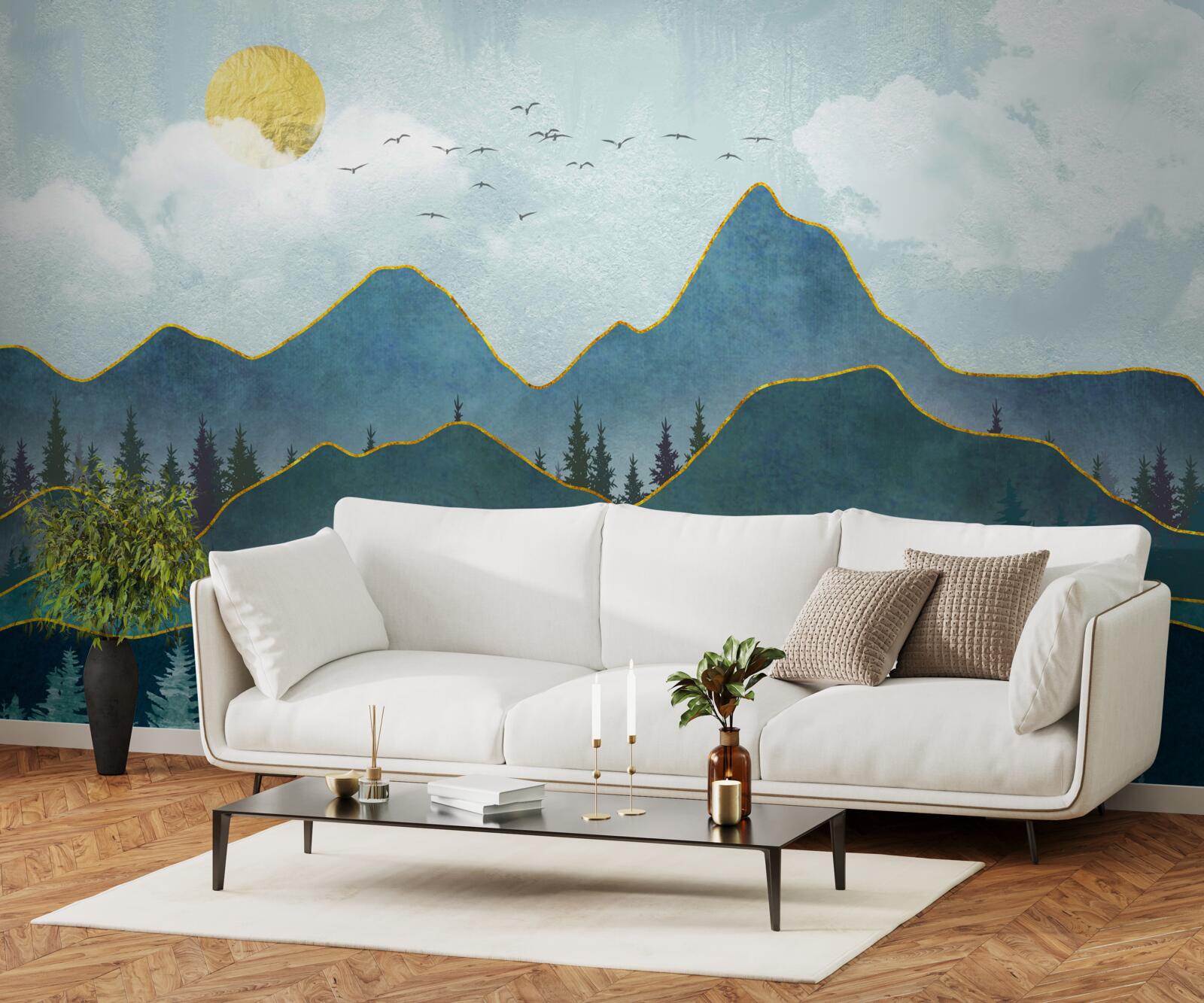 Fototapeta grafický obraz údolia rieky a horského stromu