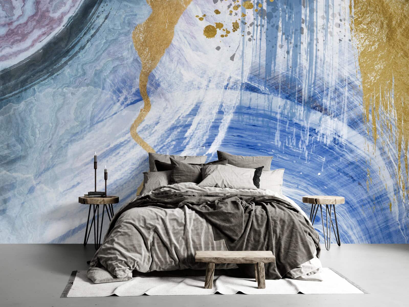 Fototapeta hnedé prúdy na pozadí modrých škvŕn