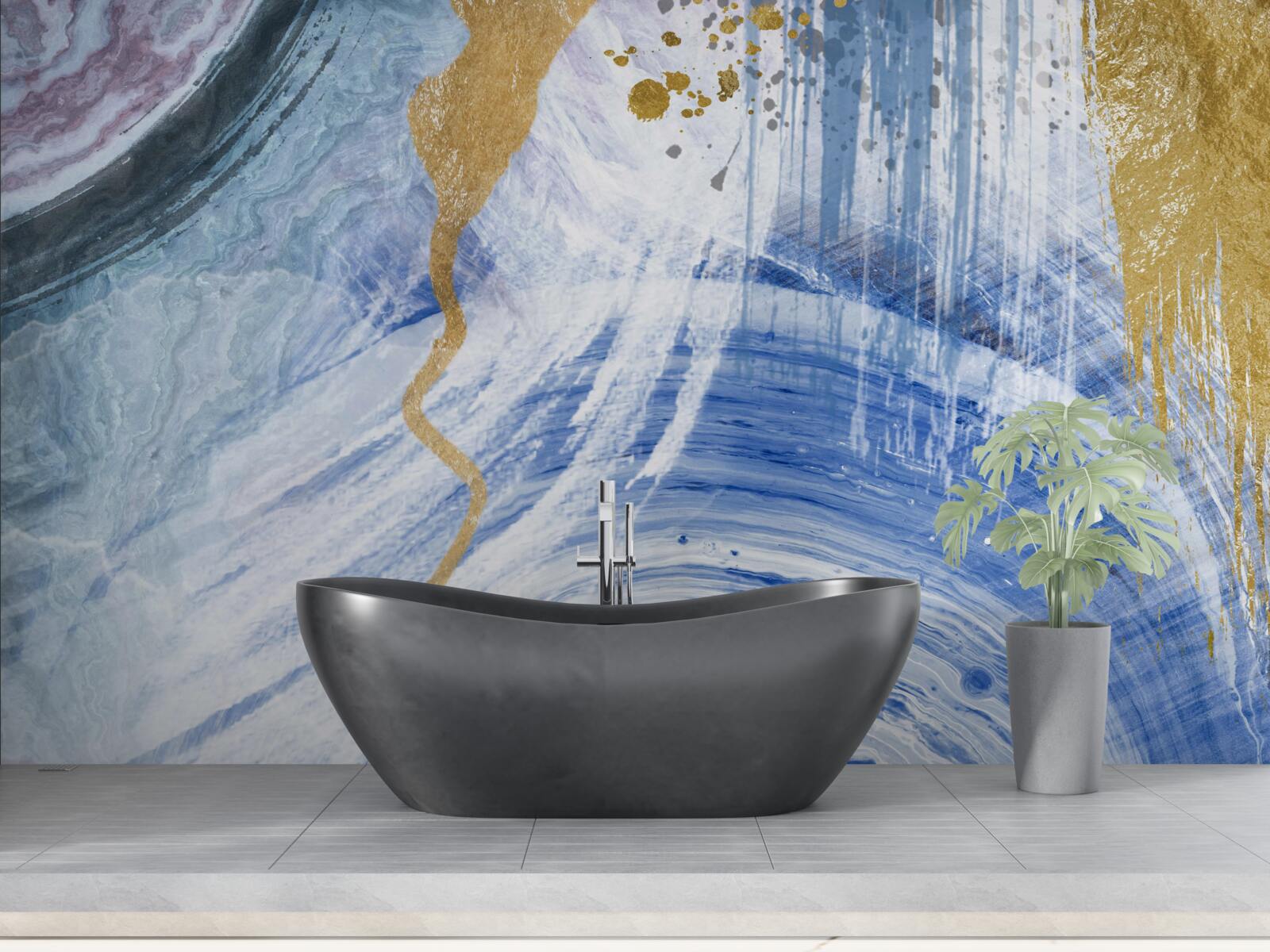 Fototapeta hnedé prúdy na pozadí modrých škvŕn