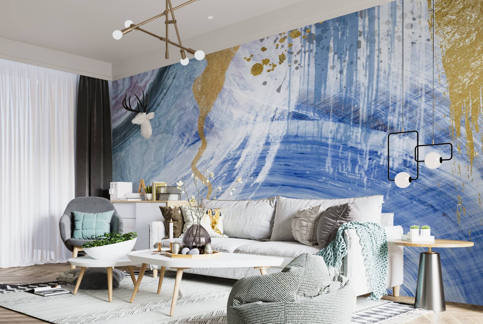 Fototapeta hnedé prúdy na pozadí modrých škvŕn