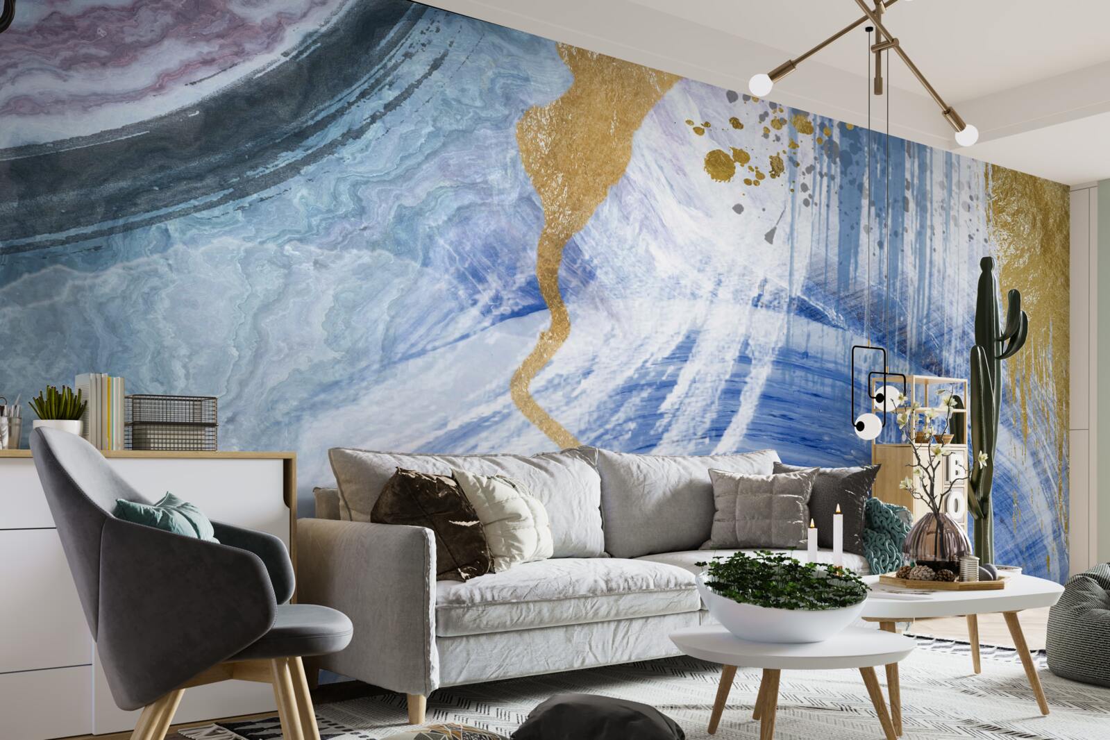 Fototapeta hnedé prúdy na pozadí modrých škvŕn