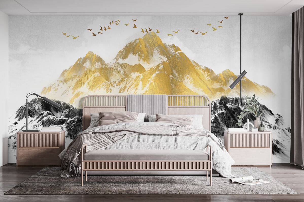 Fototapeta pohoria so zlatými štítmi