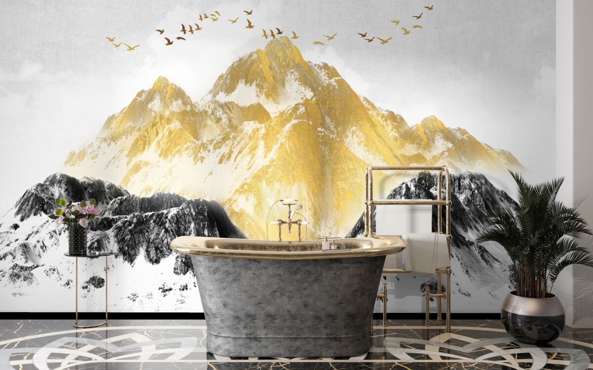 Fototapeta pohoria so zlatými štítmi