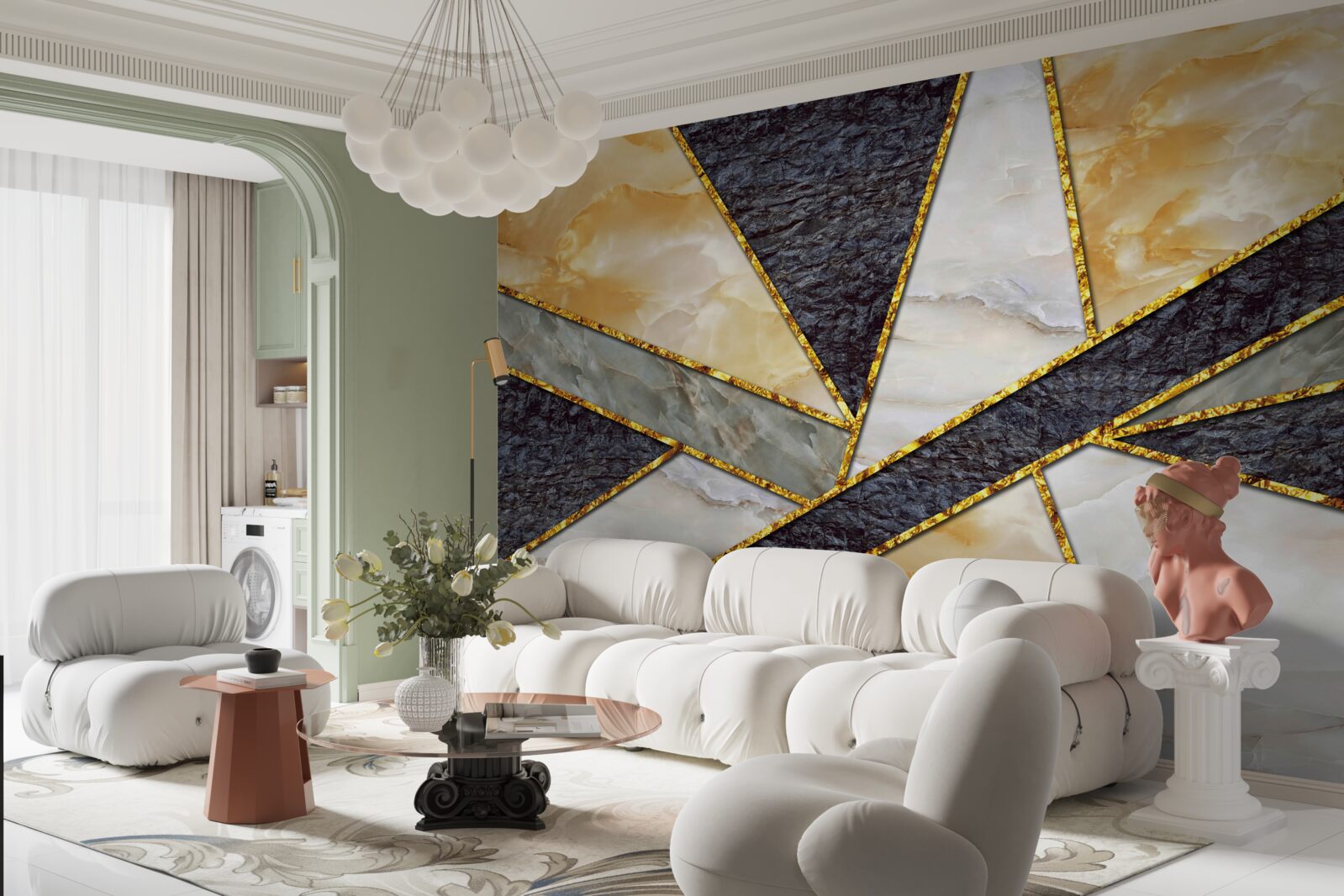 Fototapeta farebný mramor v zlatom reze