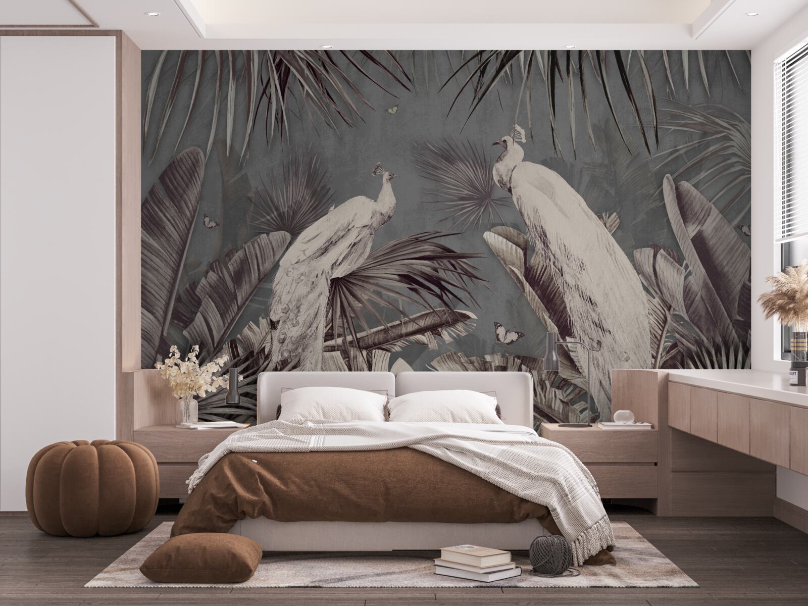 Fototapeta biele pávy sa pripravujú na dážď