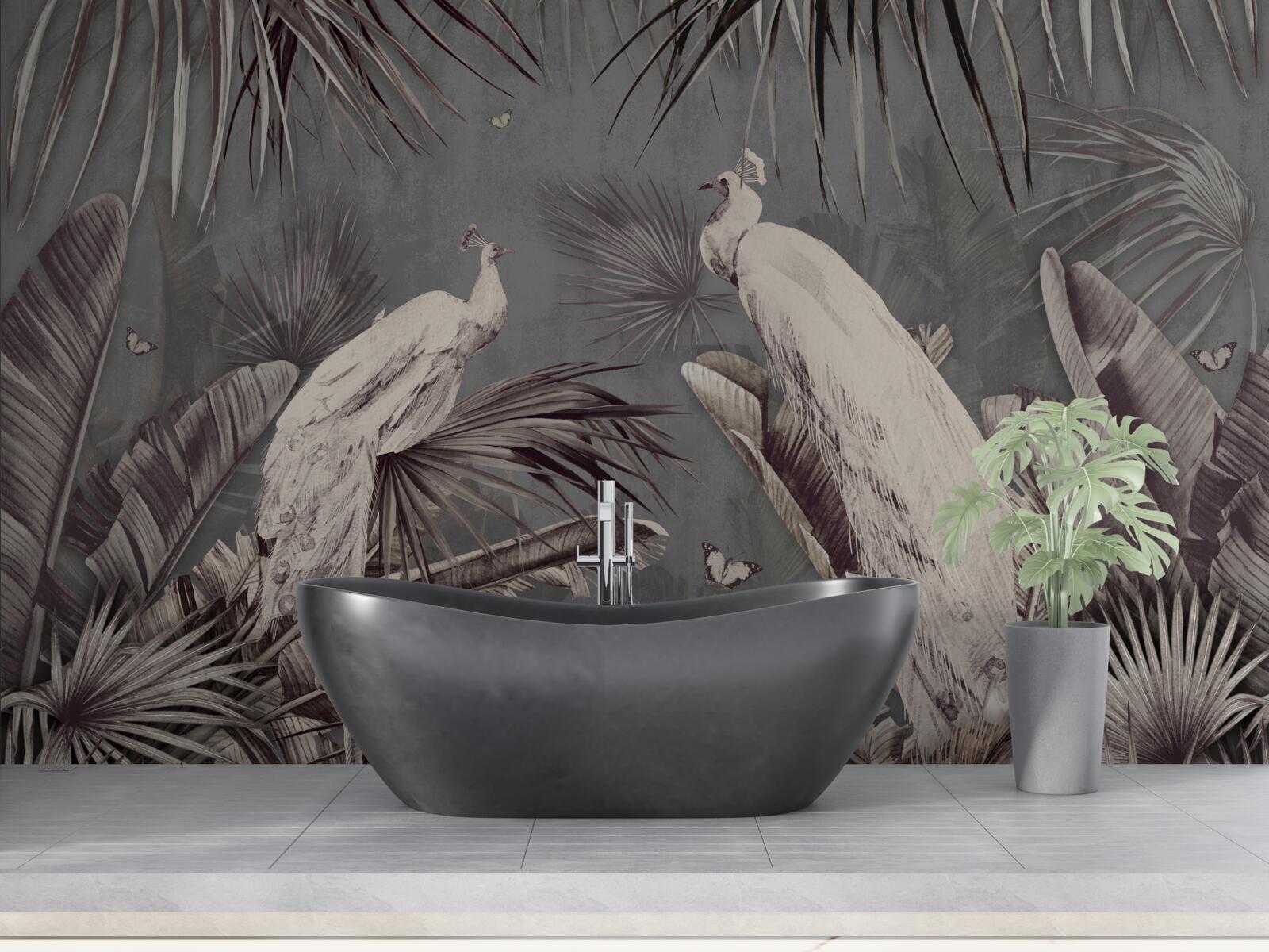 Fototapeta biele pávy sa pripravujú na dážď