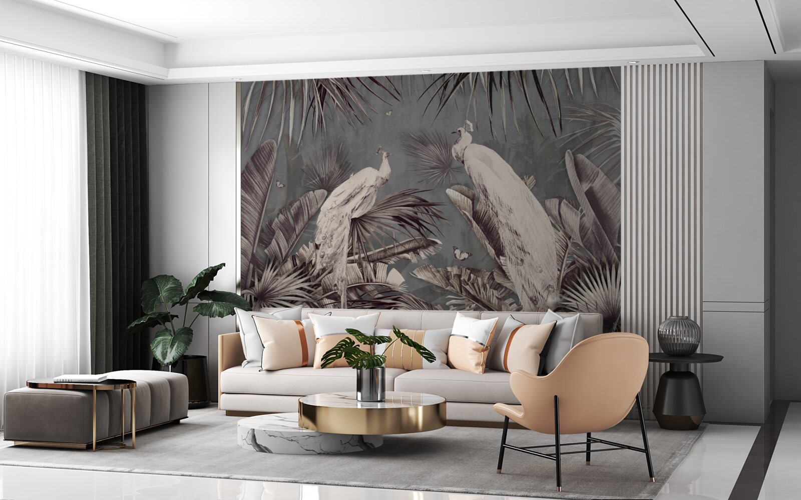 Fototapeta biele pávy sa pripravujú na dážď