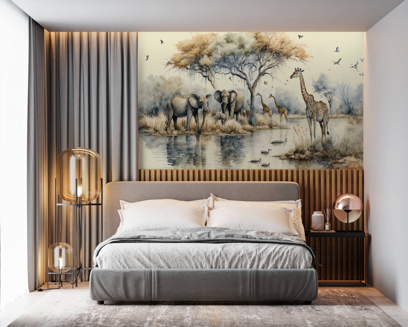 Fototapeta Africké zvieratá v blízkosti rybníka