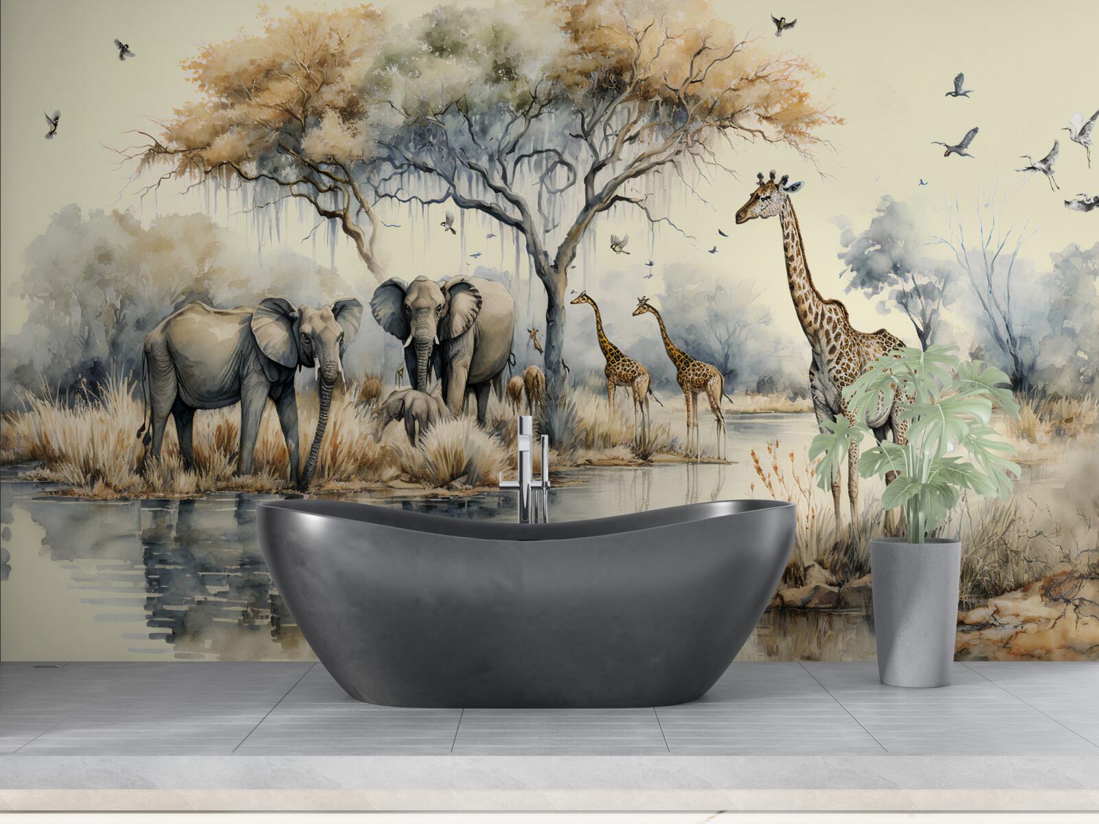 Fototapeta Africké zvieratá v blízkosti rybníka