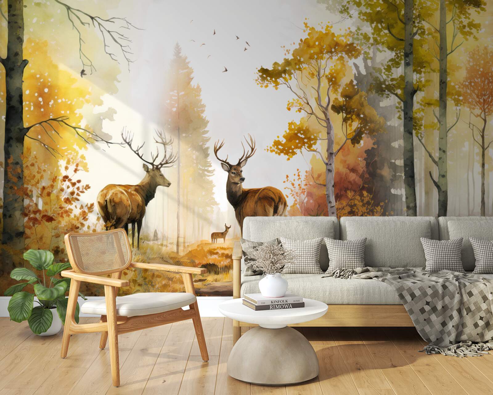 Fototapeta jesenný les sa stáva vychádzkovou oblasťou pre srnky