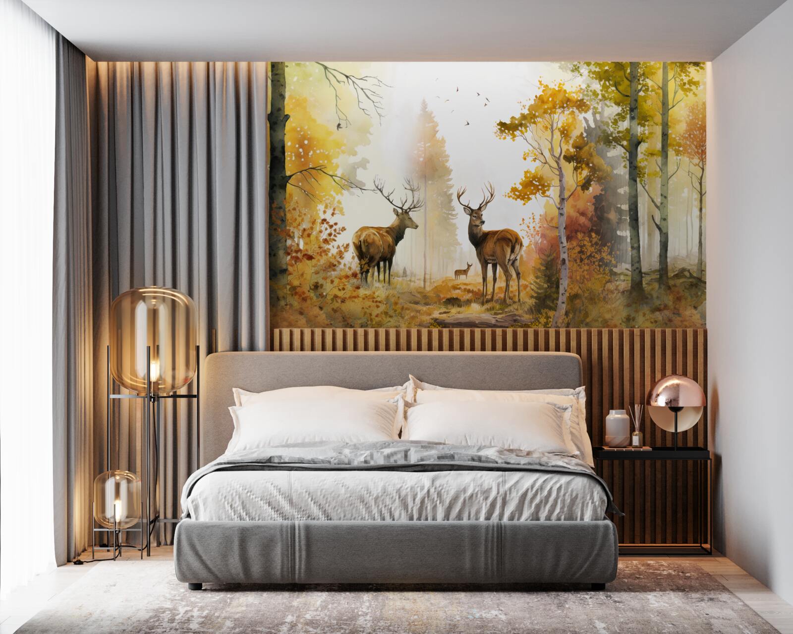 Fototapeta jesenný les sa stáva vychádzkovou oblasťou pre srnky