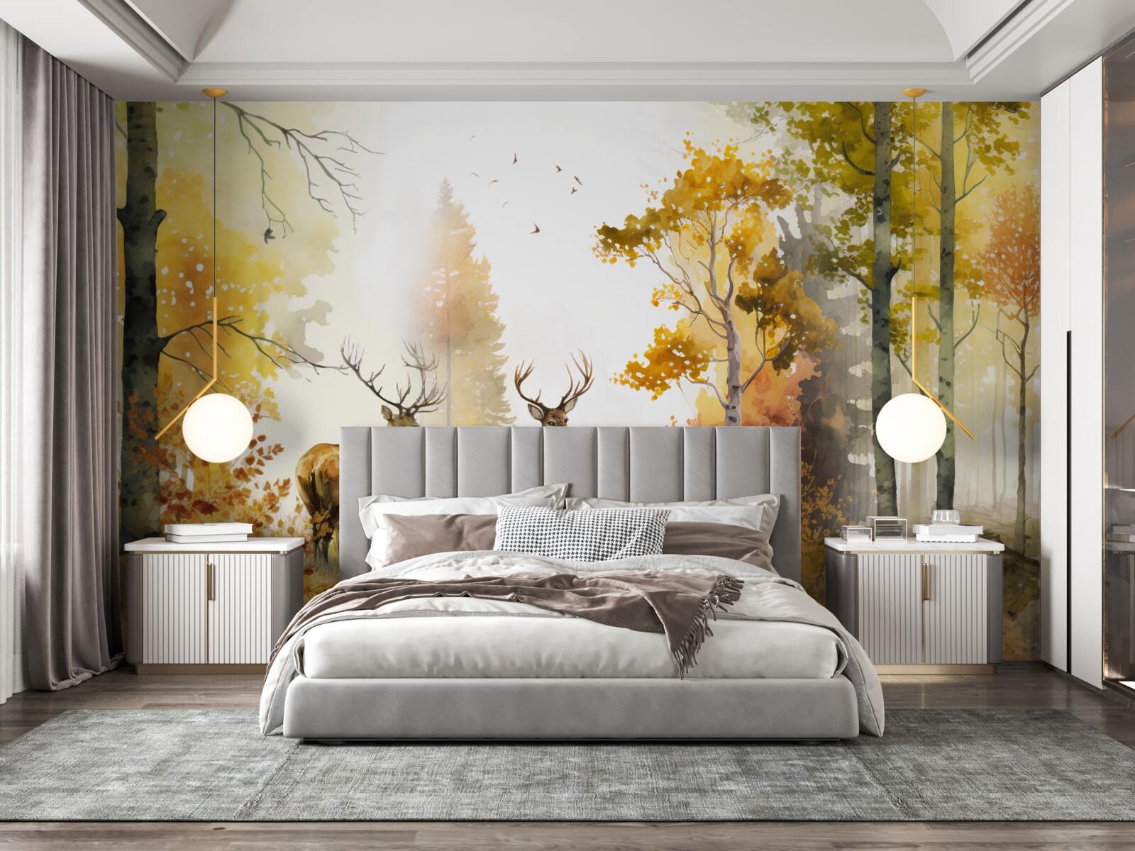 Fototapeta jesenný les sa stáva vychádzkovou oblasťou pre srnky