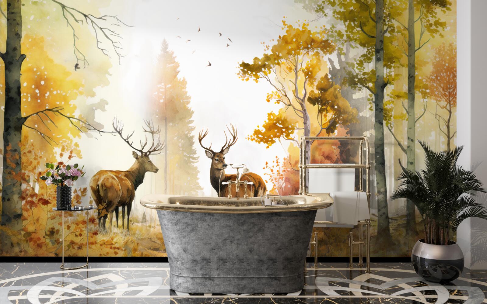 Fototapeta jesenný les sa stáva vychádzkovou oblasťou pre srnky