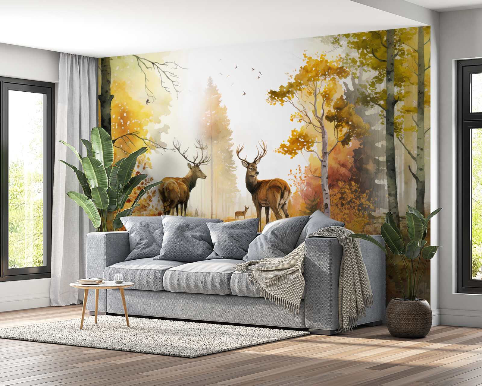 Fototapeta jesenný les sa stáva vychádzkovou oblasťou pre srnky