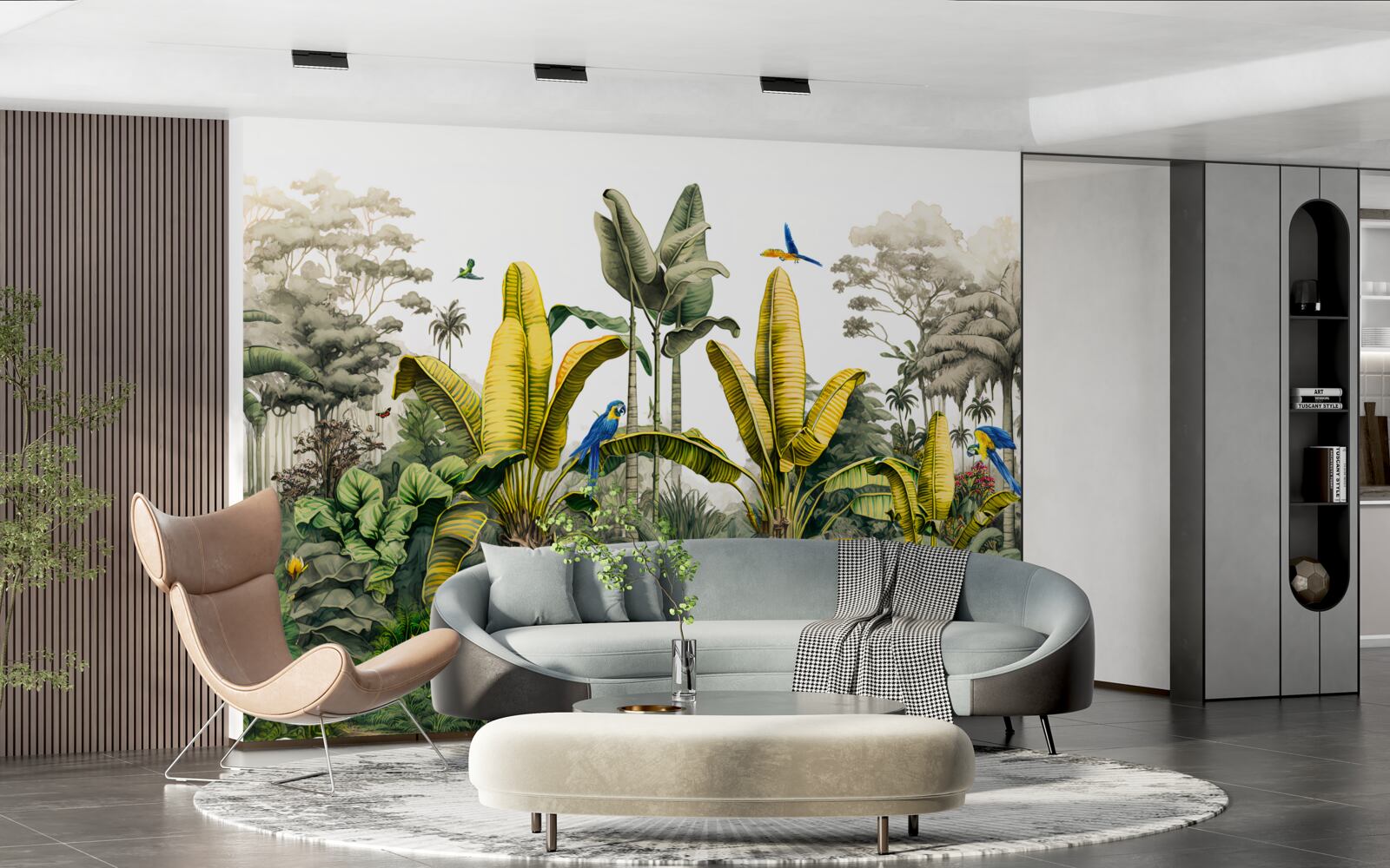 Fototapeta listy zlatého papradia svietia v zelenom lese