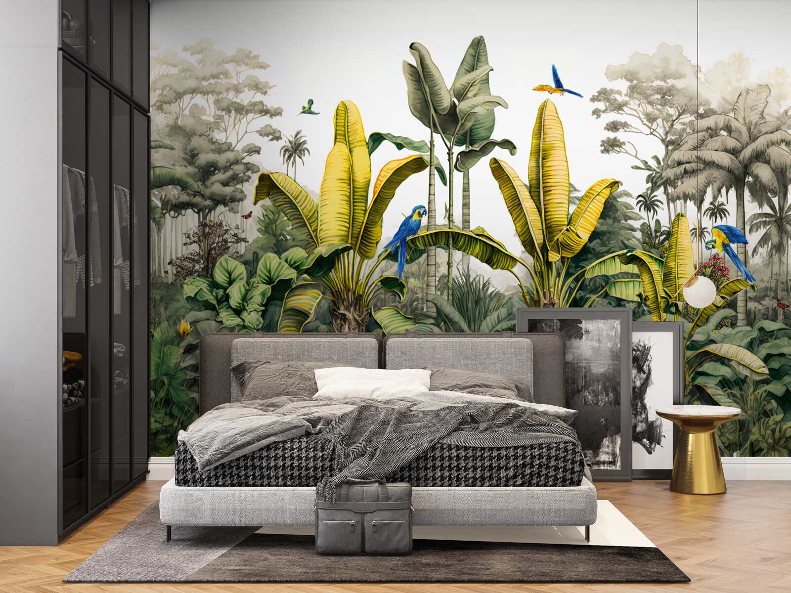 Fototapeta listy zlatého papradia svietia v zelenom lese