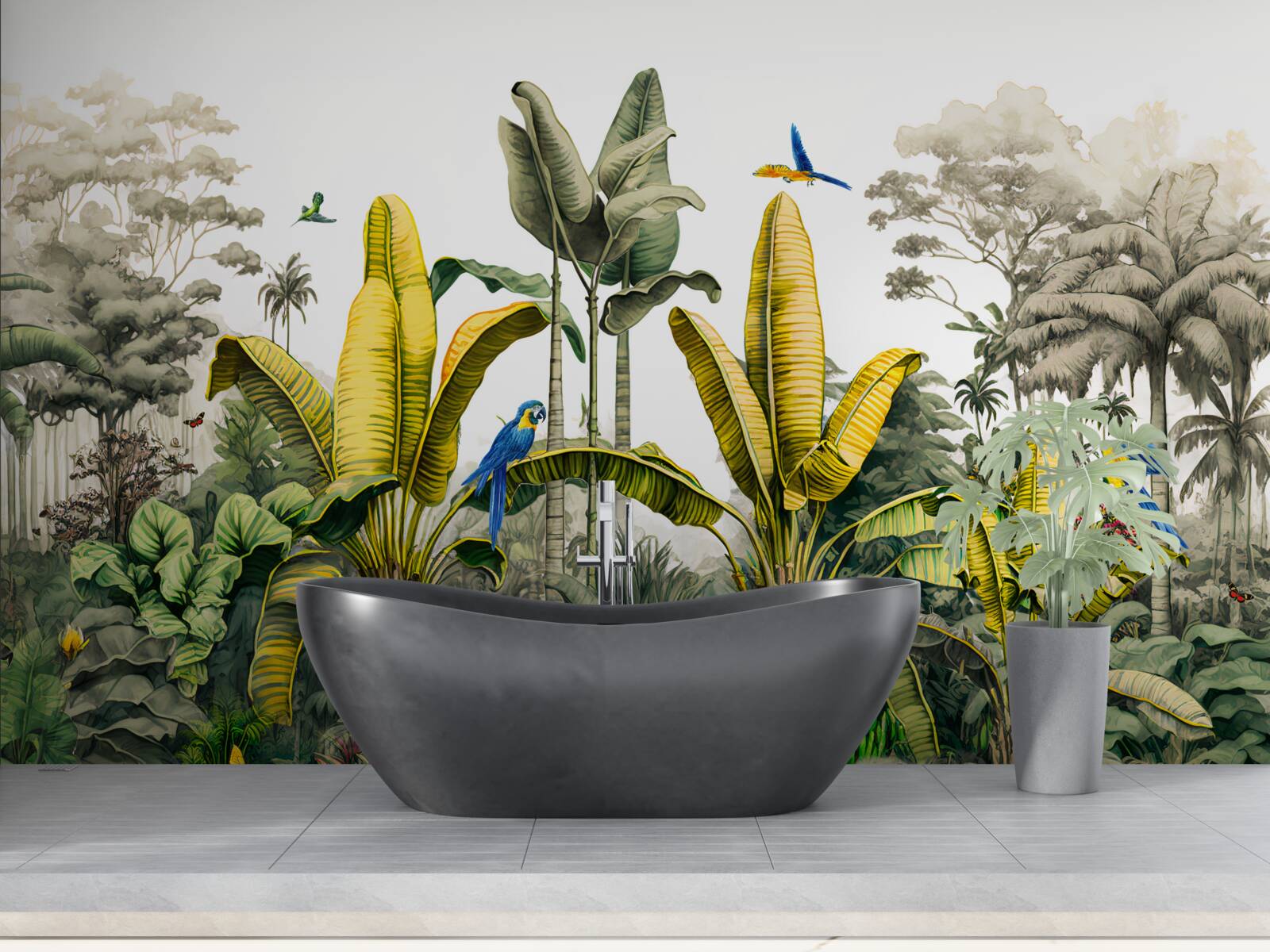 Fototapeta listy zlatého papradia svietia v zelenom lese