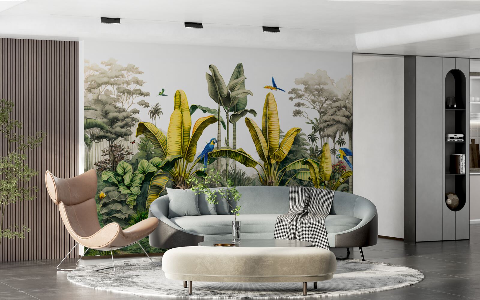 Fototapeta listy zlatého papradia svietia v zelenom lese