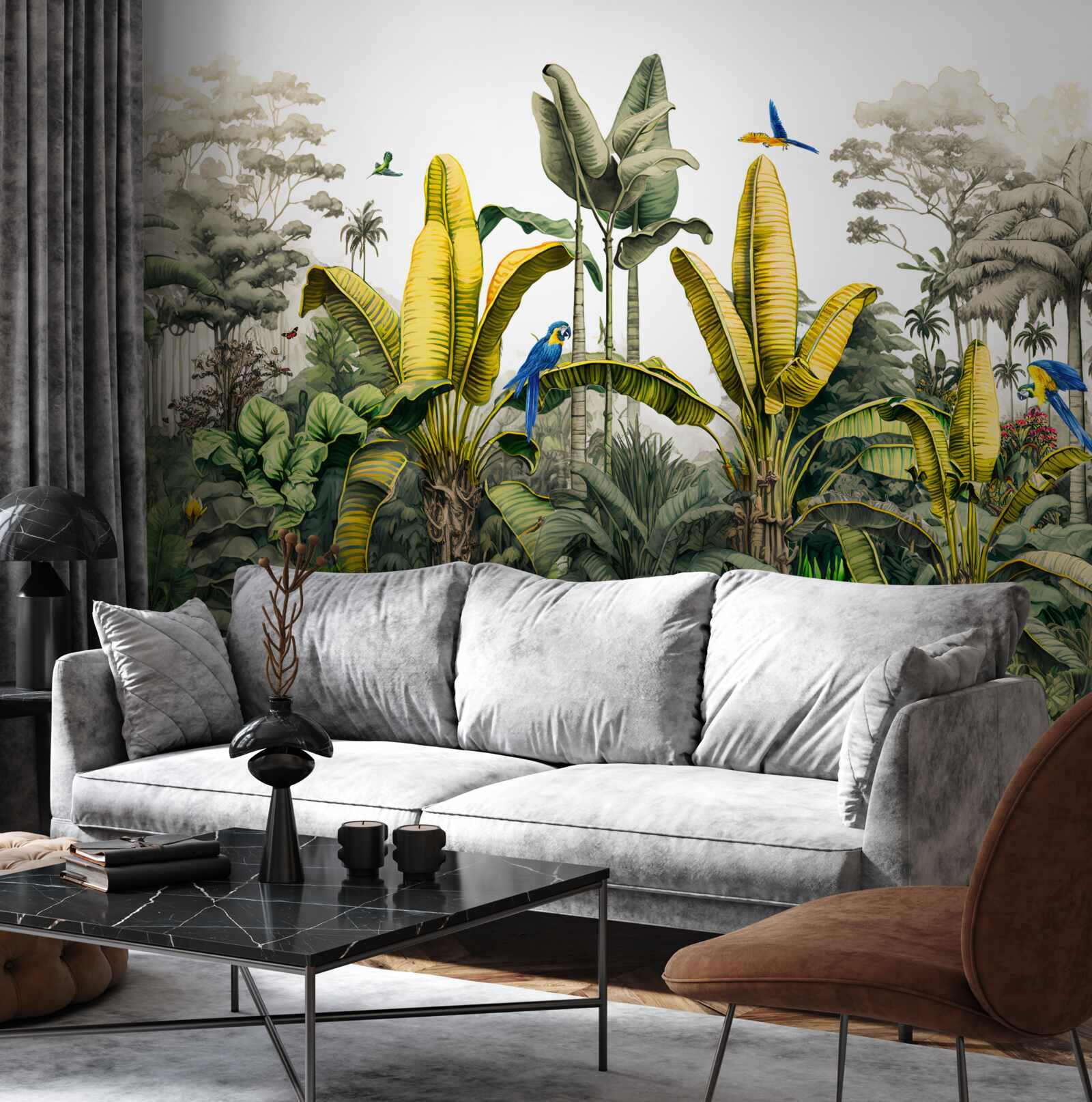 Fototapeta listy zlatého papradia svietia v zelenom lese