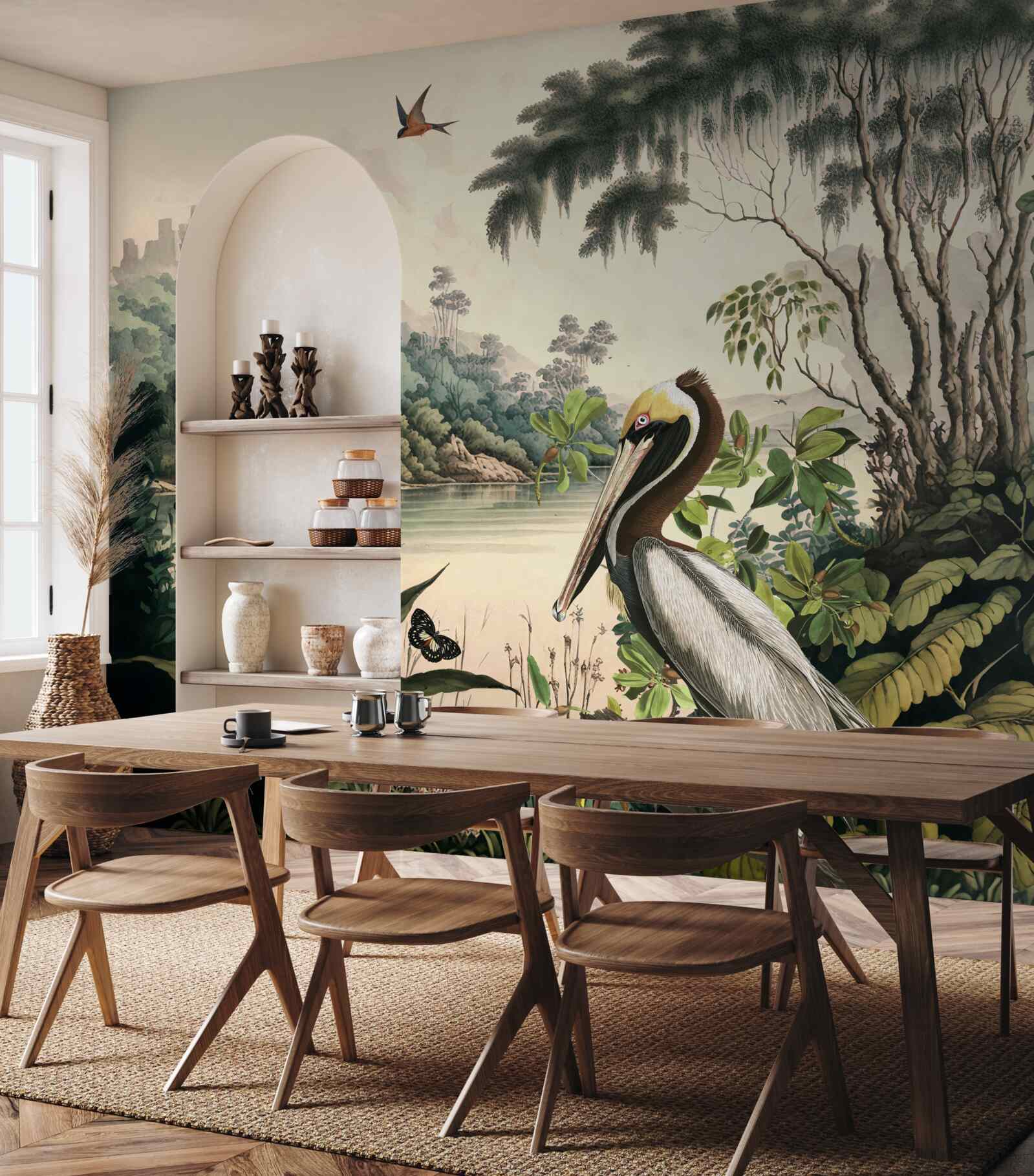 Fototapeta pelikán hľadá potravu vo vodách jazera