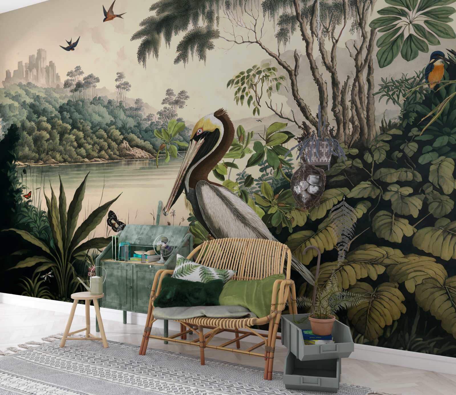 Fototapeta pelikán hľadá potravu vo vodách jazera