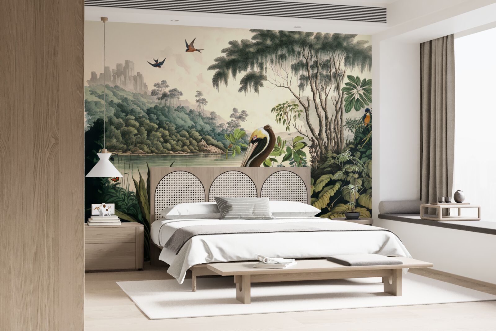 Fototapeta pelikán hľadá potravu vo vodách jazera