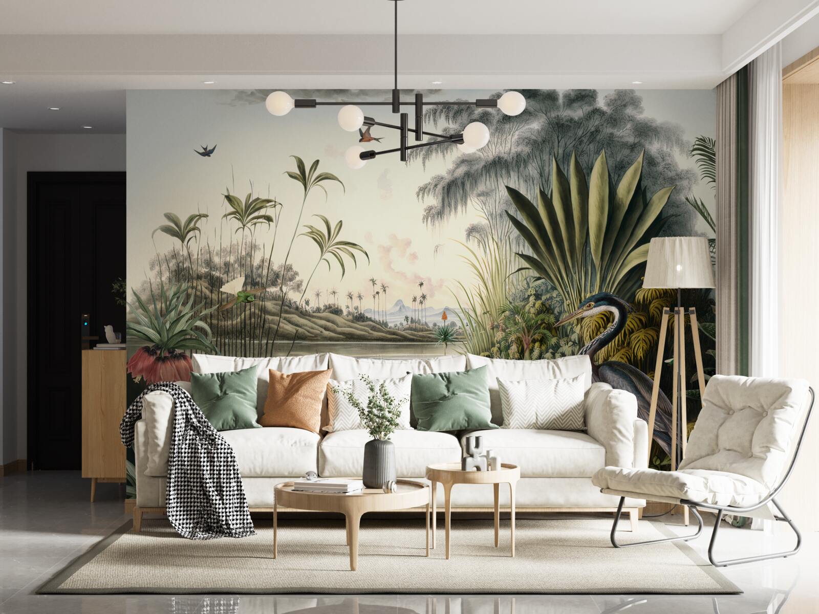 Fototapeta Žeriav pri zelenkastom rybníku