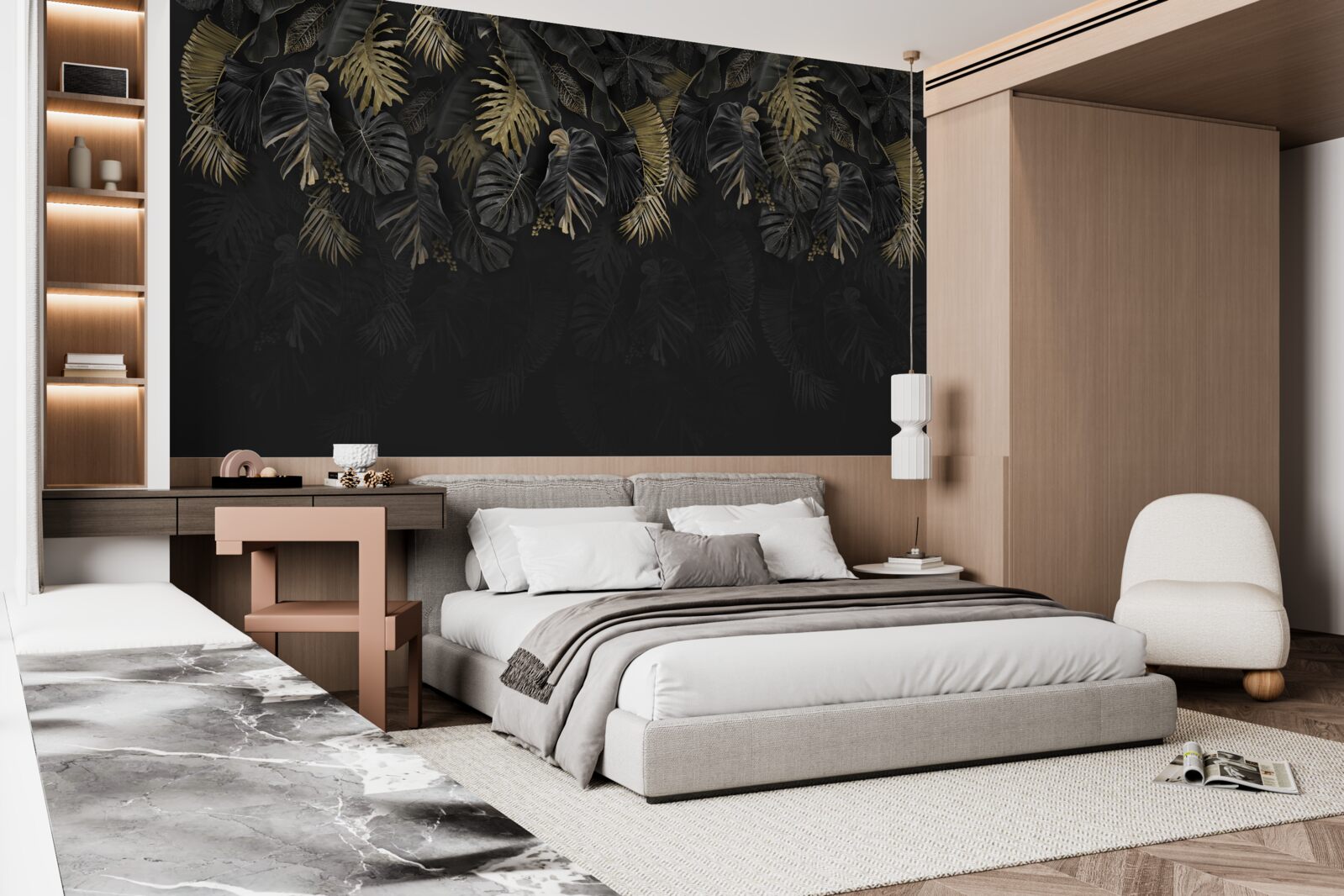 Fototapeta nočná papraď, maľovaná v odtieňoch zlatej a zelenej