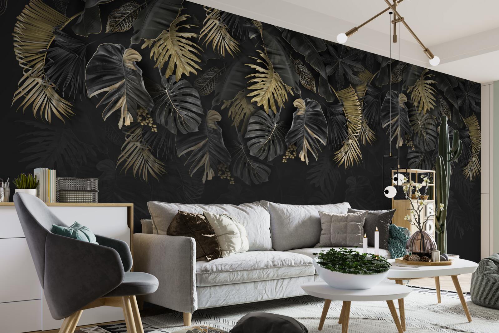 Fototapeta nočná papraď, maľovaná v odtieňoch zlatej a zelenej