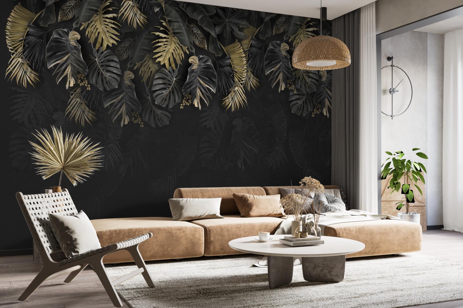 Fototapeta nočná papraď, maľovaná v odtieňoch zlatej a zelenej