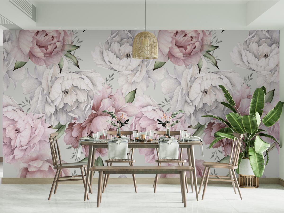 Fototapeta krásne pivonky v odtieňoch bielej a ružovej